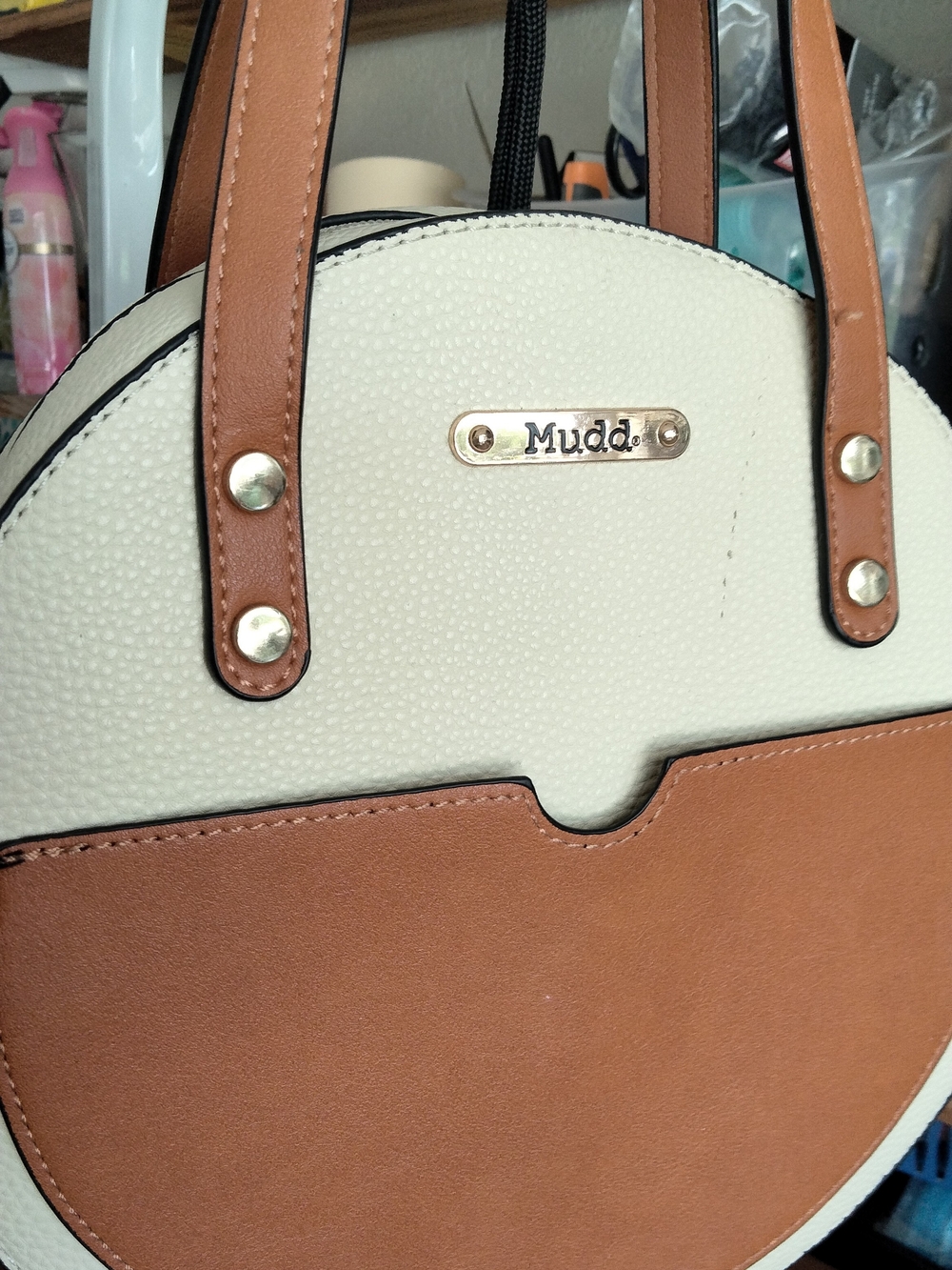 Mudd Cream and Tan Round Crossbody Shoulder Bag